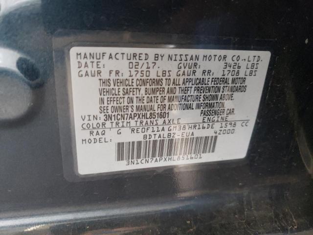 3N1CN7APXHL851601 - 2017 NISSAN VERSA S Bleu photo 12