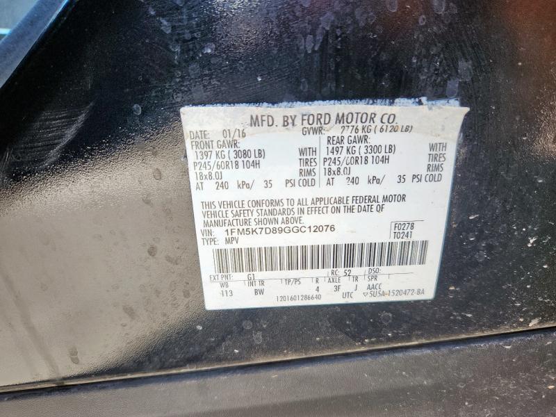 1FM5K7D89GGC12076 - 2016 FORD EXPLORER XLT Чорний фото 13