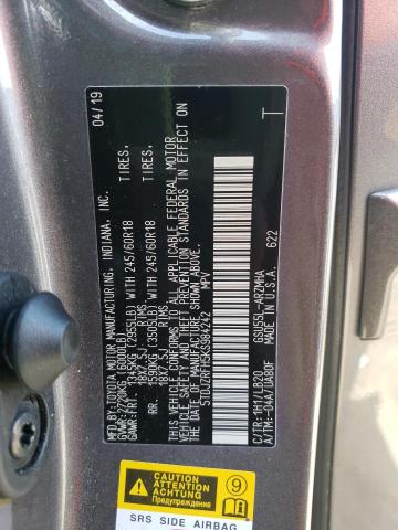 5TDJZRFH5KS984242 - 2019 TOYOTA HIGHLANDER SE Серый фото 13