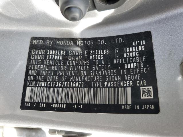 JHMFC1F36JX016073 - 2018 HONDA CIVIC EX Gümüş fotoğraf 12