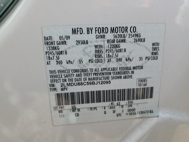 2LMDU88C59BJ12095 - 2009 LINCOLN MKX أبيض صورة 13