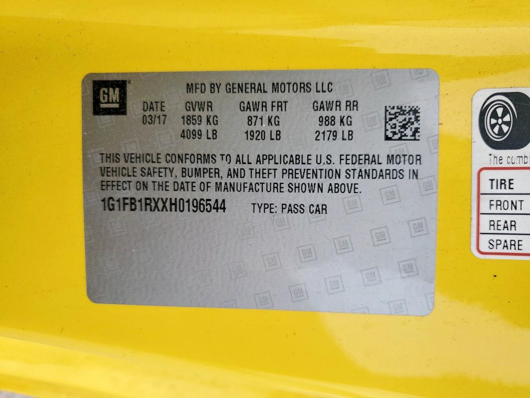 1G1FB1RXXH0196544 - 2017 CHEVROLET CAMARO LT Сары фото 12