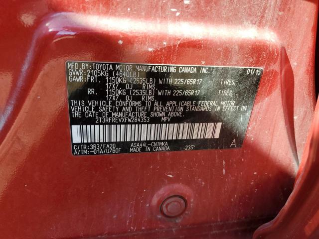 2T3RFREVXFW284353 - 2015 TOYOTA RAV4 XLE RED photo 13