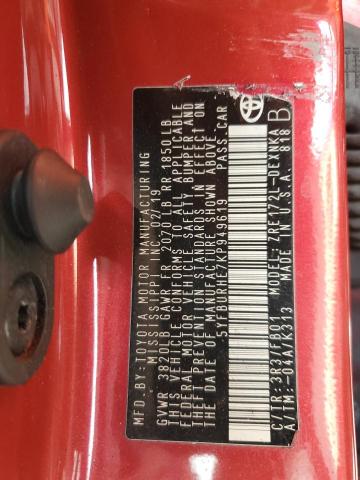 5YFBURHE7KP949619 - 2019 TOYOTA COROLLA L Червоний фото 12