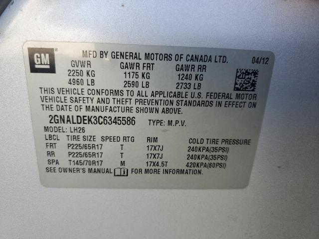 2GNALDEK3C6345586 - 2012 CHEVROLET EQUINOX LT SILVER photo 13