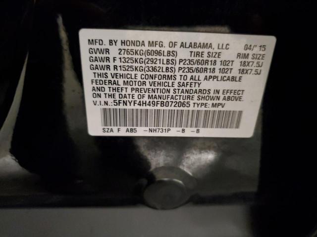 5FNYF4H49FB072065 - 2015 HONDA PILOT EX BLACK photo 13
