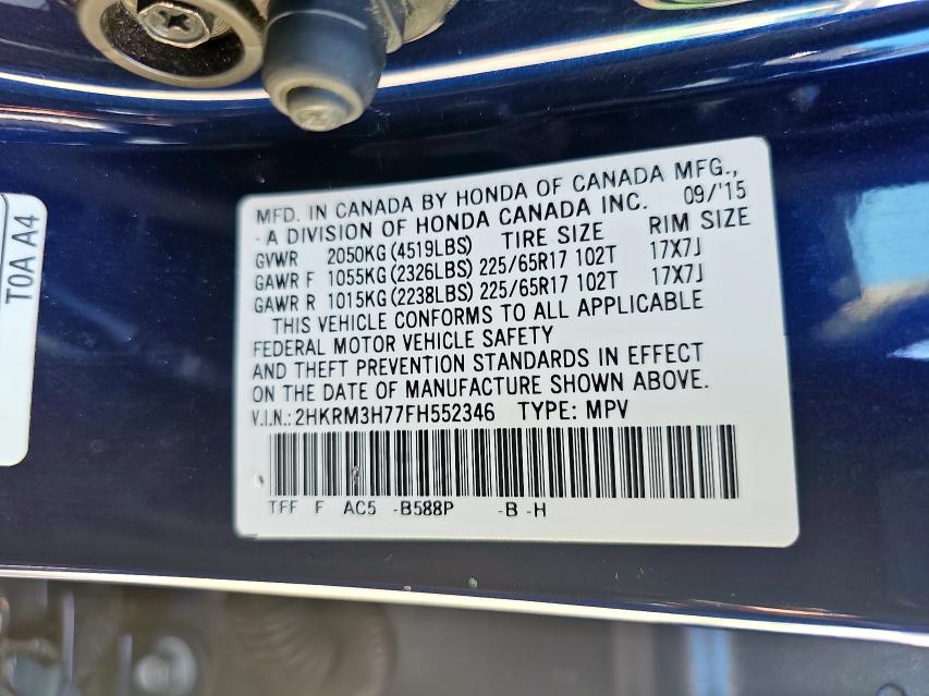 2HKRM3H77FH552346 - 2015 HONDA CR-V EXL BLUE photo 10