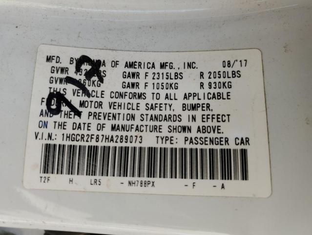 1HGCR2F87HA289073 - 2017 HONDA ACCORD EXL 白色 照片 13