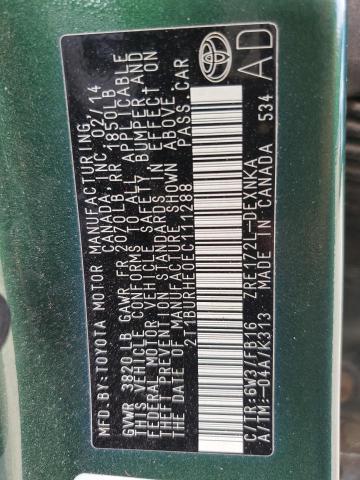 2T1BURHE0EC111288 - 2014 TOYOTA COROLLA L GREEN photo 13