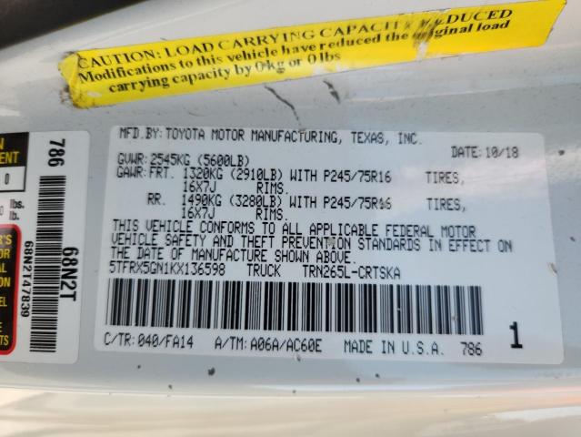 5TFRX5GN1KX136598 - 2019 TOYOTA TACOMA ACCESS CAB 白色 照片 13