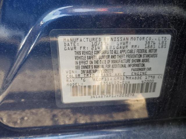 3N1AB7AP1JY205078 - 2018 NISSAN SENTRA S BLUE photo 12