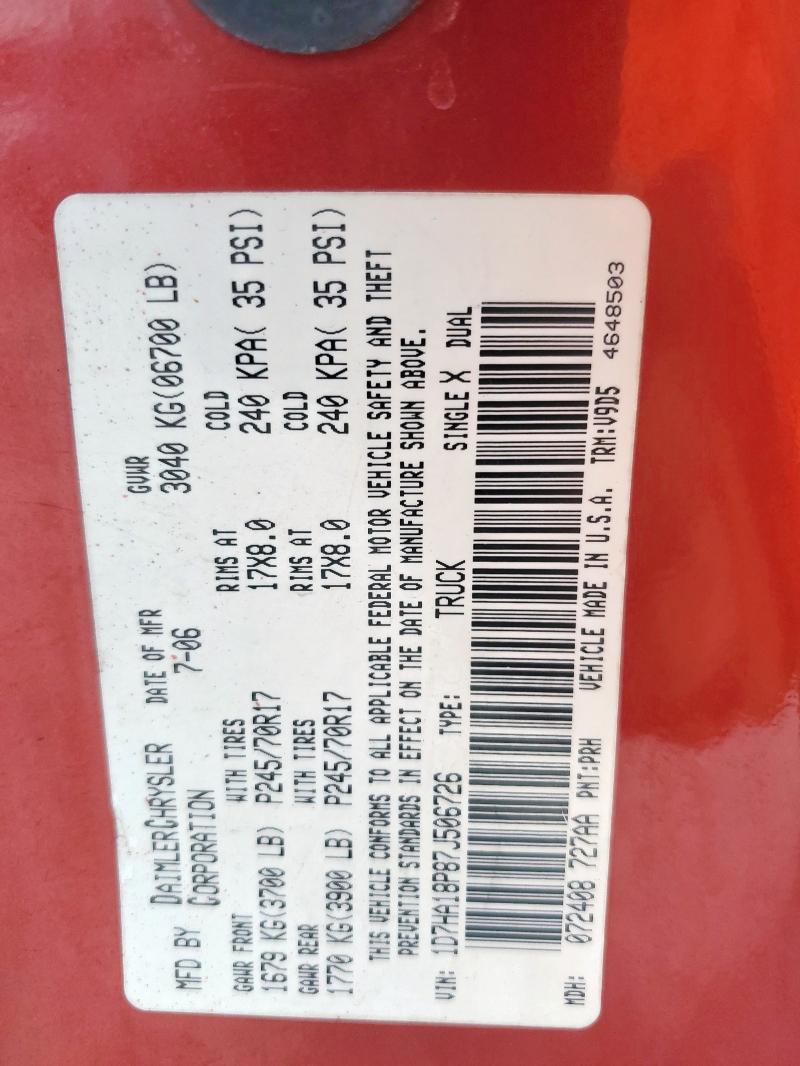 1D7HA18P87J506726 - 2007 DODGE RAM 1500 ST 红色 照片 12