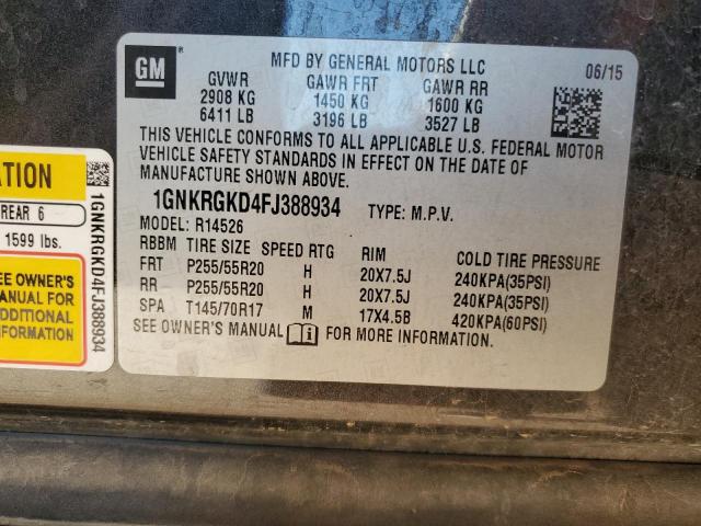 1GNKRGKD4FJ388934 - 2015 CHEVROLET TRAVERSE LT GRAY photo 13