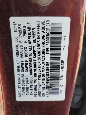 19XFB2F55CE098103 - 2012 HONDA CIVIC LX BURGUNDY photo 13