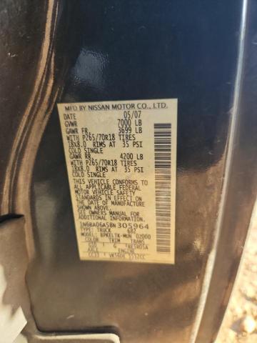 1N6BA06A58N305964 - 2008 NISSAN TITAN XE 黑色 照片 12