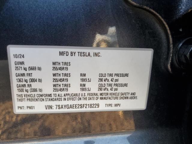 7SAYGAEE2SF218229 - 2025 TESLA MODEL Y Сірий фото 13