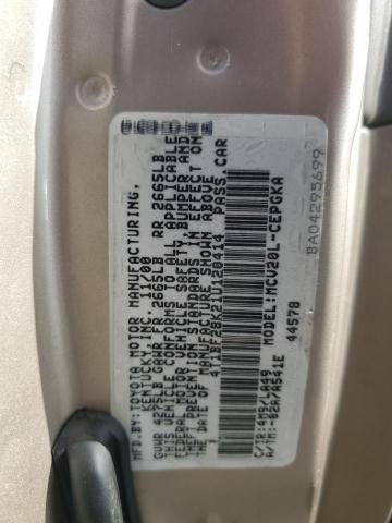 4T1BF28K21U120414 - 2001 TOYOTA CAMRY LE TAN photo 12