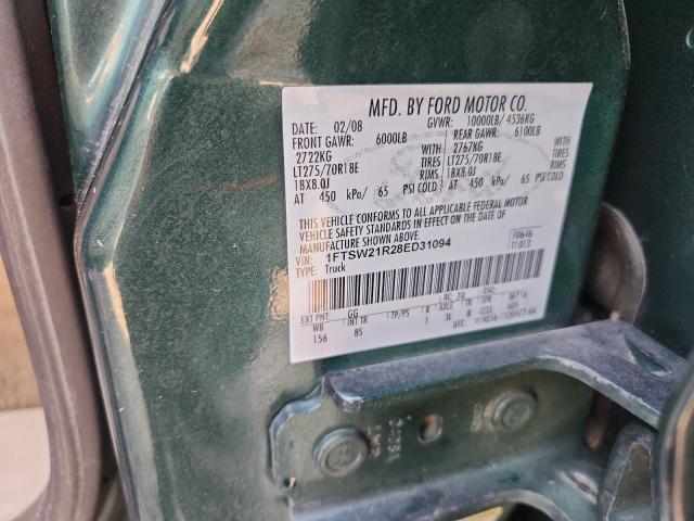 1FTSW21R28ED31094 - 2008 FORD F250 SUPER DUTY Yaşıl foto 12