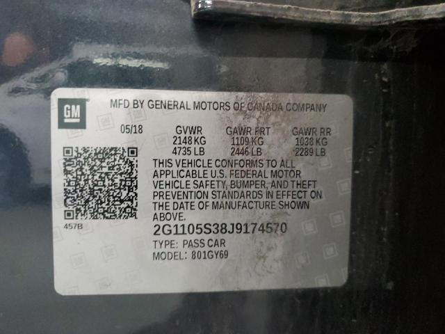 2G1105S38J9174570 - 2018 CHEVROLET IMPALA LT CHARCOAL photo 12