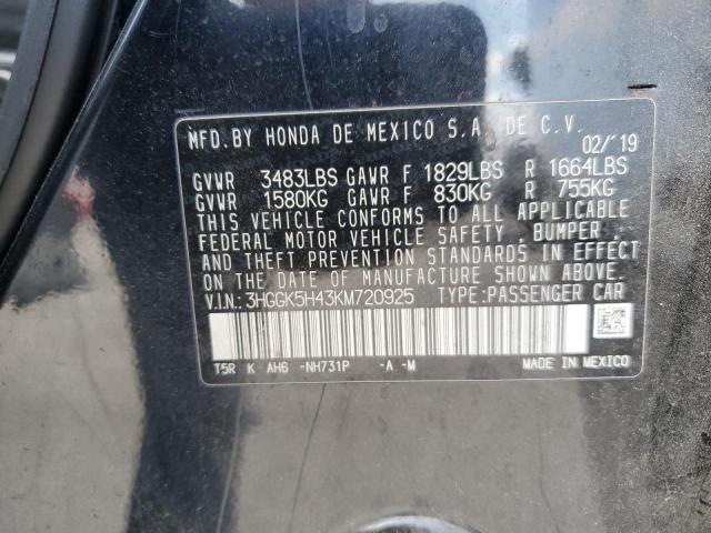 3HGGK5H43KM720925 - 2019 HONDA FIT LX Սև լուսանկար 13