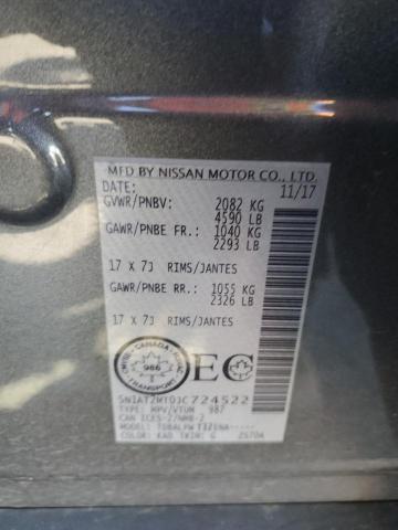 5N1AT2MT0JC724522 - 2018 NISSAN ROGUE S ნაცრისფერი ფოტო 12