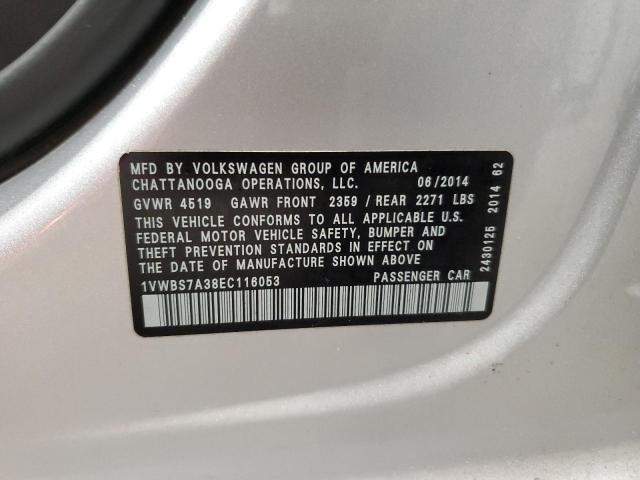 1VWBS7A38EC116053 - 2014 VOLKSWAGEN PASSAT SE 银色 照片 12