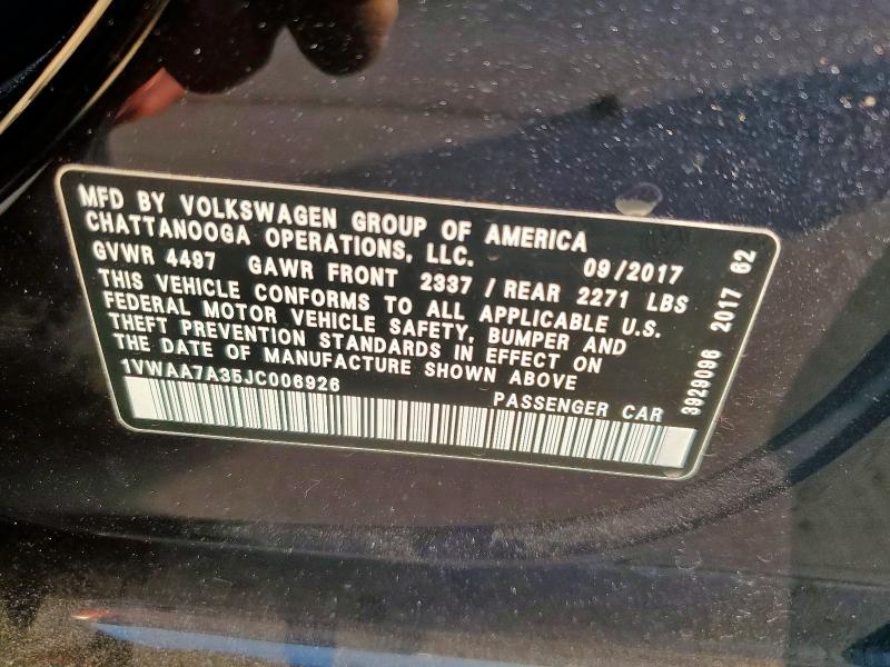 1VWAA7A35JC006926 - 2018 VOLKSWAGEN PASSAT S Qara foto 12