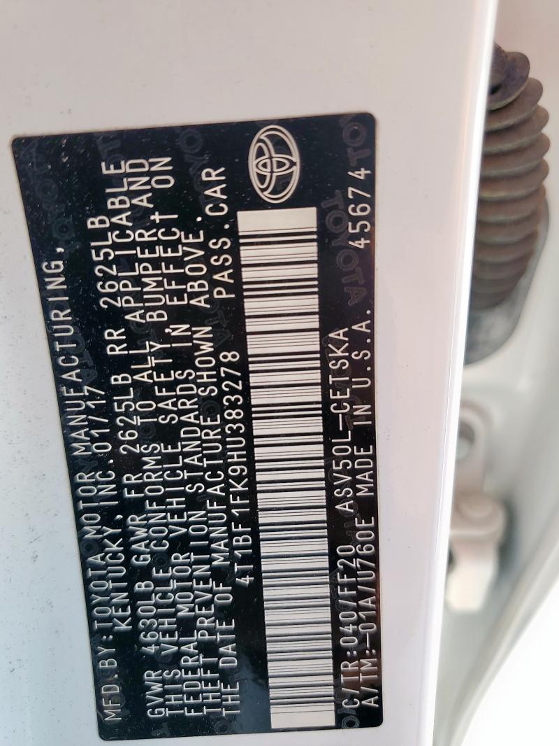 4T1BF1FK9HU383278 - 2017 TOYOTA CAMRY LE WHITE photo 13