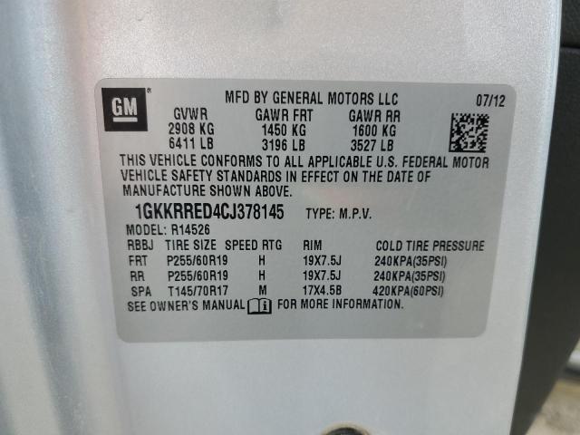 1GKKRRED4CJ378145 - 2012 GMC ACADIA SLT-1 银色 照片 13