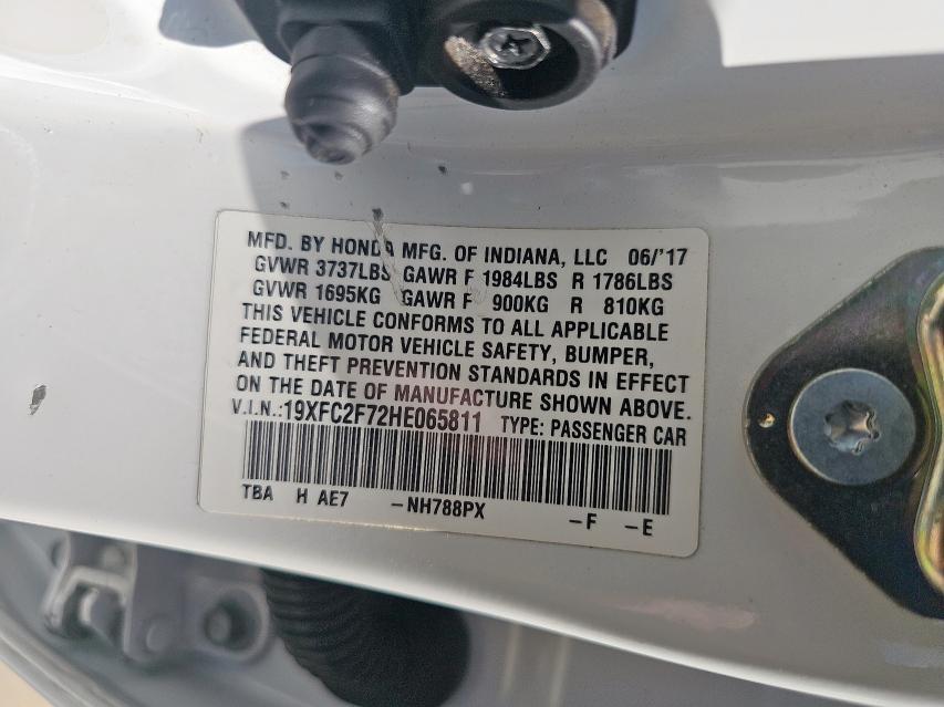 19XFC2F72HE065811 - 2017 HONDA CIVIC EX WHITE photo 10