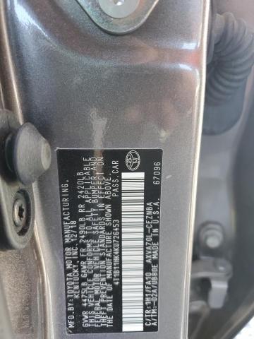 4T1B11HK4KU726453 - 2019 TOYOTA CAMRY L GRAY photo 12