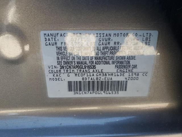 3N1CN7AP0GL916535 - 2016 NISSAN VERSA S Boz foto 12