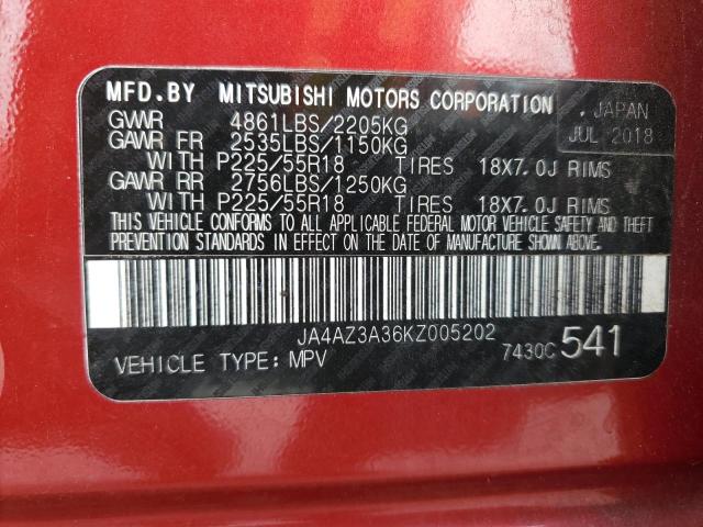 JA4AZ3A36KZ005202 - 2019 MITSUBISHI OUTLANDER SE RED photo 14