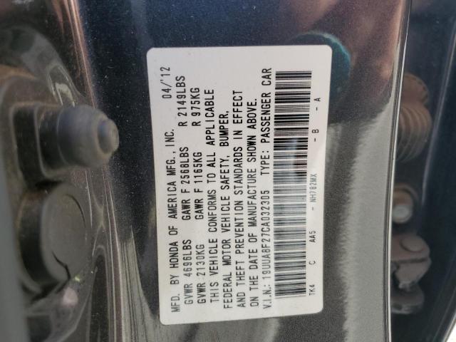 19UUA8F27CA032305 - 2012 ACURA TL ნაცრისფერი ფოტო 13