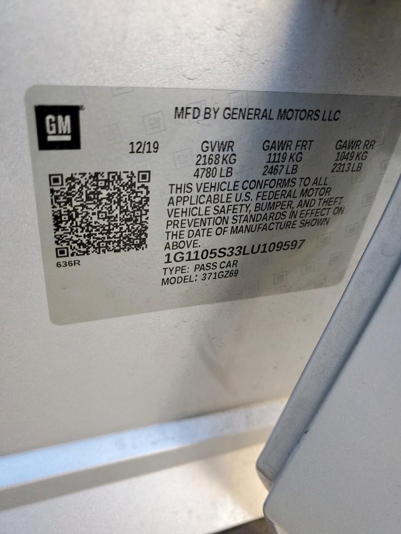 1G1105S33LU109597 - 2020 CHEVROLET IMPALA PREMIER 银色 照片 12