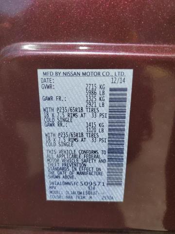 5N1AL0MN5FC509571 - 2015 INFINITI QX60 BURGUNDY photo 13