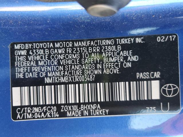 NMTKHMBX1JR003487 - 2018 TOYOTA C-HR XLE 蓝色 照片 12