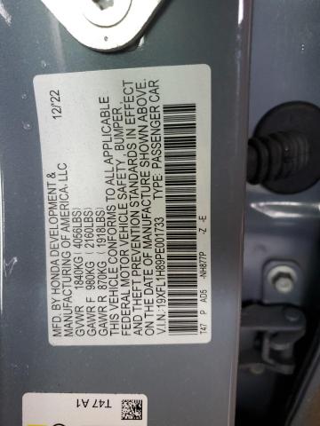 19XFL1H89PE001733 - 2023 HONDA CIVIC SPORT TOURING ნაცრისფერი ფოტო 12