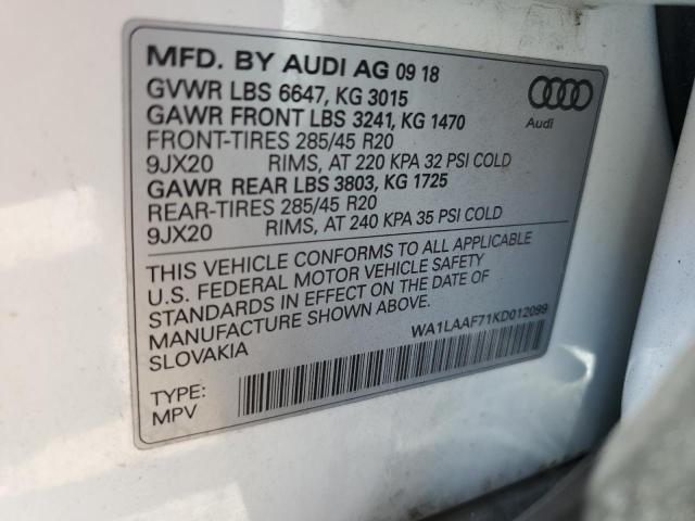 WA1LAAF71KD012099 - 2019 AUDI Q7 PREMIUM PLUS WHITE photo 13