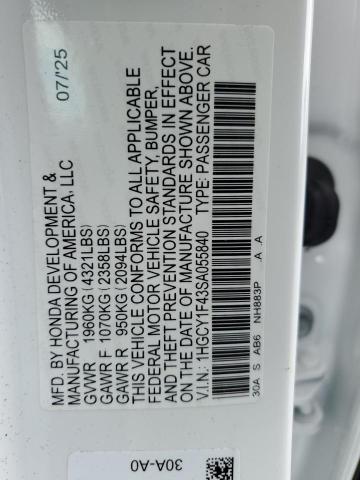 1HGCY1F43SA055840 - 2025 HONDA ACCORD SE WHITE photo 12