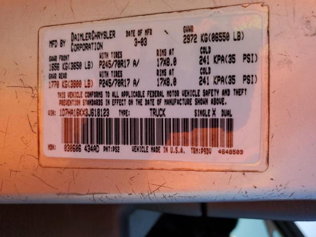 1D7HA16KX3J618123 - 2003 DODGE RAM 1500 ST فضي صورة 13
