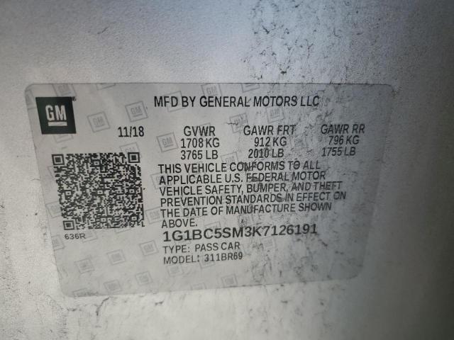 1G1BC5SM3K7126191 - 2019 CHEVROLET CRUZE LS SILVER photo 12