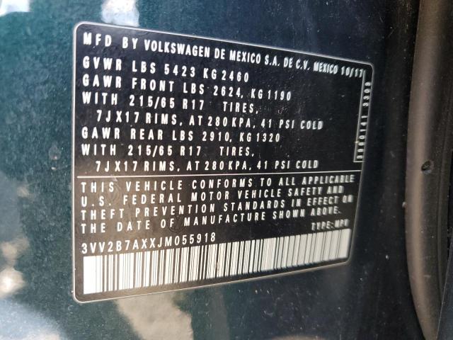 3VV2B7AXXJM055918 - 2018 VOLKSWAGEN TIGUAN SE Зелений фото 13