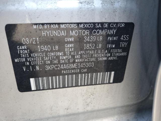 3KPC24A68ME145303 - 2021 HYUNDAI ACCENT SE 银色 照片 13