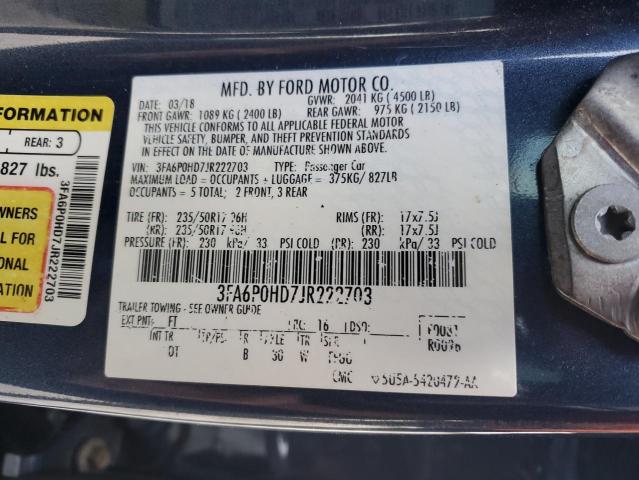 3FA6P0HD7JR222703 - 2018 FORD FUSION SE Blau Foto 12