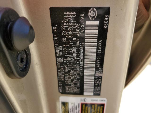 4T1BE46KX9U898862 - 2009 TOYOTA CAMRY BASE GOLD photo 12