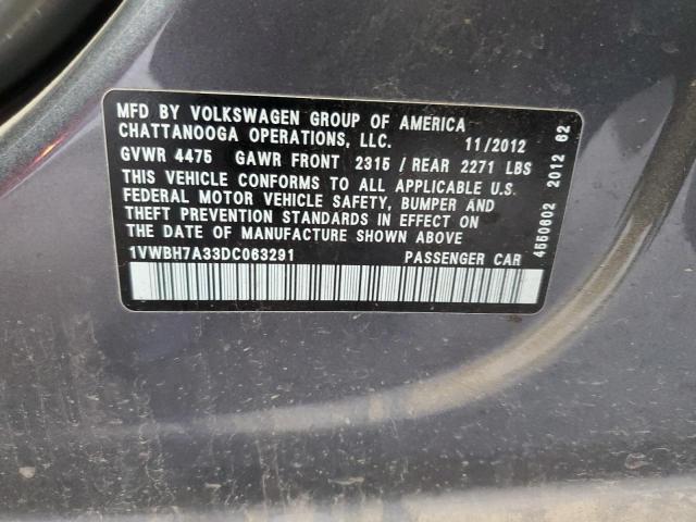 1VWBH7A33DC063291 - 2013 VOLKSWAGEN PASSAT SE GRAY photo 12