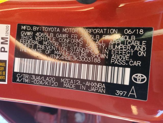 JTNK4RBE3K3003188 - 2019 TOYOTA COROLLA SE Rot Foto 13