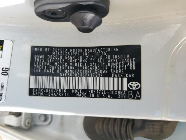 5YFBURHE8GP417917 - 2016 TOYOTA COROLLA L Weiß Foto 12