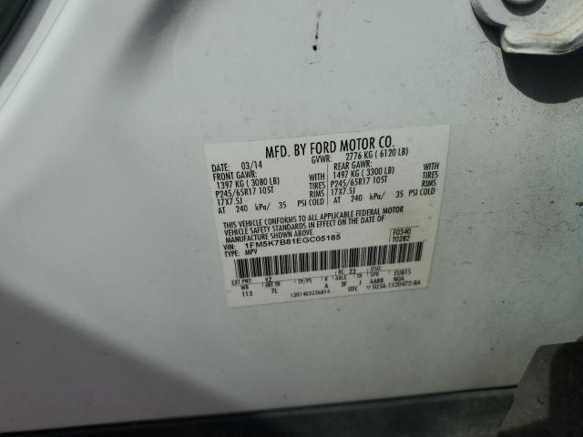 1FM5K7B81EGC05185 - 2014 FORD EXPLORER WHITE photo 13